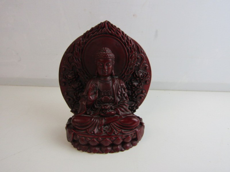 Beeld, Mediterende Boeddha, Roodzwarte Kleur