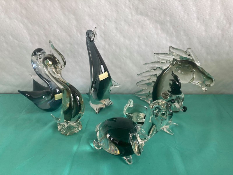 Lot van 6 glazen Murano dieren