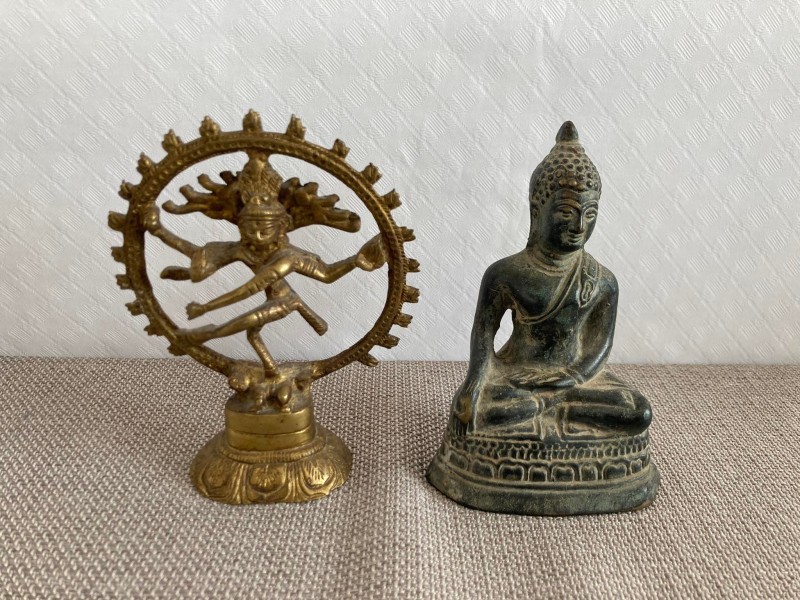 2 Oosterse metalen beeldjes: Boeddha en Shiva